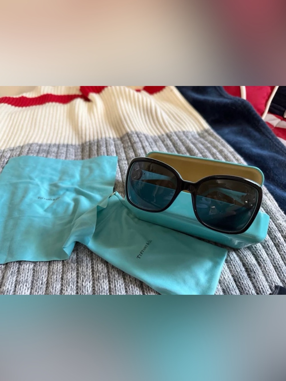 Tiffany & Co. Black Oversized Women's Sunglasses w/ Tiffany Blue Case